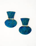 Turquoise blue minimalist earrings with hand cut brass dangles