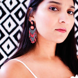 Orange coral statement earrings | Beaded fringe dangles
