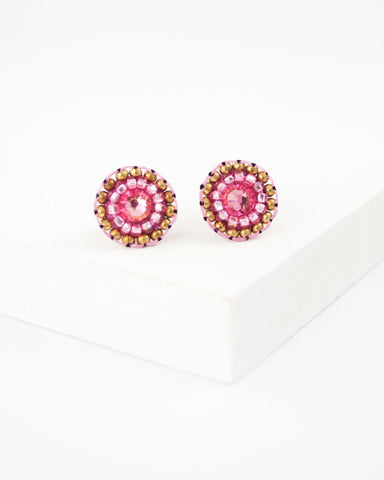 Pink swarovski rhinestone delicate stud earrings