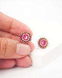 Pink swarovski rhinestone delicate stud earrings