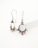 Silver circle earrings with blush raw zircon stones