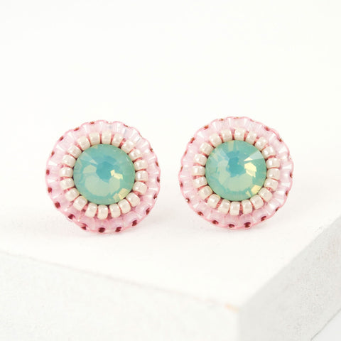 Mint green baby pink stud earrings
