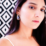 Pink druzy earrings | Big studs mixed metal