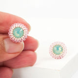 Mint and baby pink stud earrings