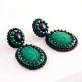 Black green beaded earrings