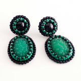 Green and black hand beaded drop earrings