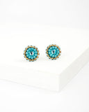 Teal turquoise small circle stud earrings