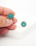 Teal turquoise small circle stud earrings