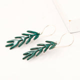 Dark green leaf drop earrings