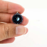 Navy blue circle pendant necklace with silver chain and rhinestone