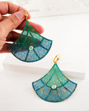 Teal, mint green, turquoise Moroccan inspired fan earrings