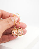Gold peach dangle earrings with swarovski crystal