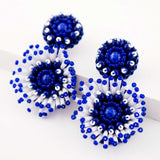 White & blue hand beaded statement earrings