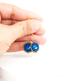 Gold blue dangle earrings with swarovski crystal