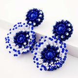 White & blue hand beaded statement earrings