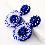 White & blue hand beaded statement earrings