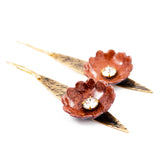 Brown statement earrings | Orange flower dangles