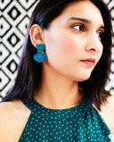 Turquoise blue minimalist earrings with hand cut brass dangles
