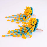 Beaded statement earrings in turquoise & mango yellow