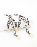 Silver dangle earrings with ivory and blush quartz