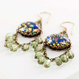 Blue green chandelier earrings with antique filigree