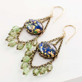 Blue green chandelier earrings with antique filigree