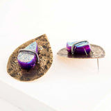 Pink druzy earrings | Big studs mixed metal