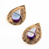 Pink druzy earrings | Big studs mixed metal
