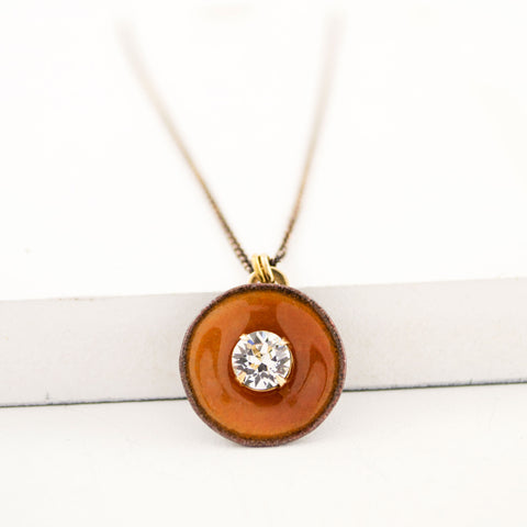 Papaya orange enamel pendant necklace