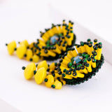Yellow green floral beaded earrings | Vintage style stud dangles