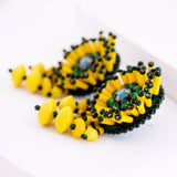 Yellow green floral beaded earrings | Vintage style stud dangles