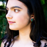 Black teal green stud earrings