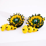 Yellow green floral beaded earrings | Vintage style stud dangles