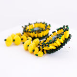 Yellow green floral beaded earrings | Vintage style stud dangles