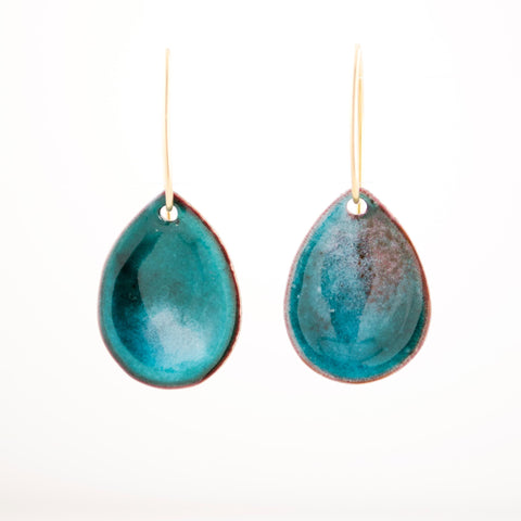 Turquoise teal enamel teardrop earrings | Unique handmade dangles