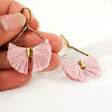 Pink fan fringe earrings