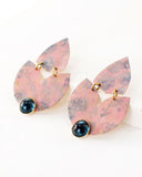 Blush pink blue statement earrings | brass tulip shaped dangles