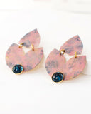 Blush pink blue statement earrings | brass tulip shaped dangles