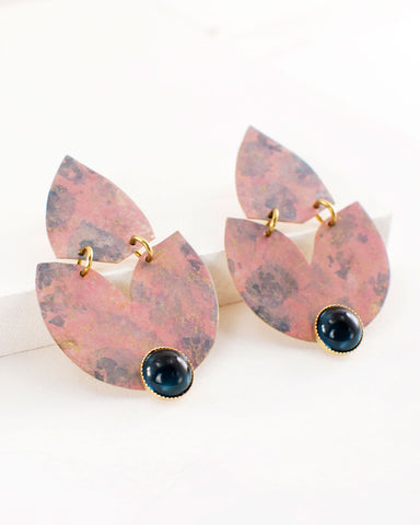 Blush pink blue tulip earrings by Exquistry, Handmade in Seattle
