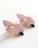 Blush pink blue statement earrings | brass tulip shaped dangles