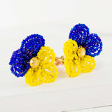 Hand beaded pansy flower earrings | Big clip on earrings