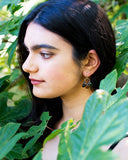 Silver dangle earrings | black spinel, green, rust orange quartz drops