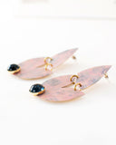 Blush pink blue statement earrings | brass tulip shaped dangles