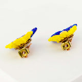 Hand beaded pansy flower earrings | Big clip on earrings