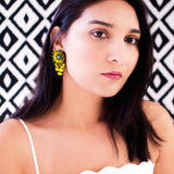 Yellow green floral beaded earrings | Vintage style stud dangles