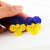 Hand beaded pansy flower earrings | Big clip on earrings