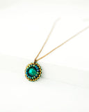 Emerald green swarovski delicate brass chain necklace