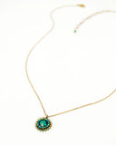 Emerald green swarovski delicate brass chain necklace