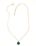 Emerald green swarovski delicate brass chain necklace