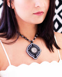 Gray black statement necklace | Hand beaded pendant